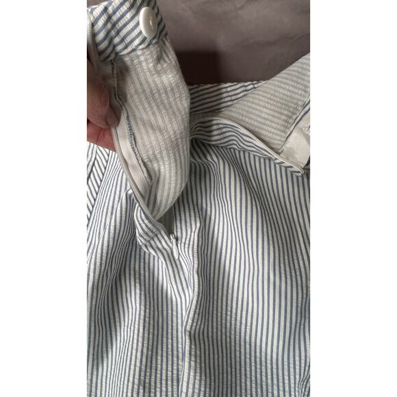 Talbots 20W seersucker skirt blue/white side-zip knee length 100% cottton office - Picture 8 of 9